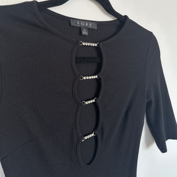 Fore Womens Crystal Ladder Stitch Mini Sweater dress in Black Size XS - Picture 7 of 8